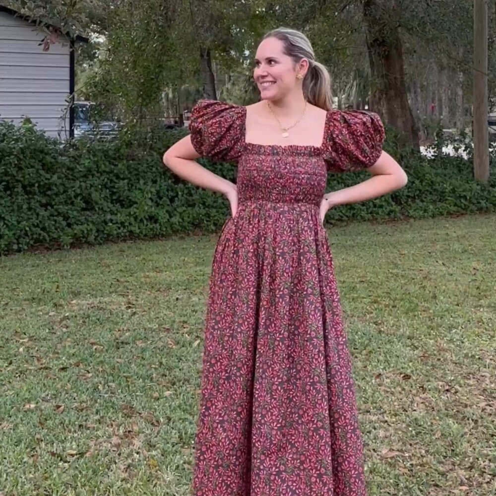 Eddy Aurora Puff Sleeve Maxi Dress with Smocking and Puff Sleeves in Women’s S